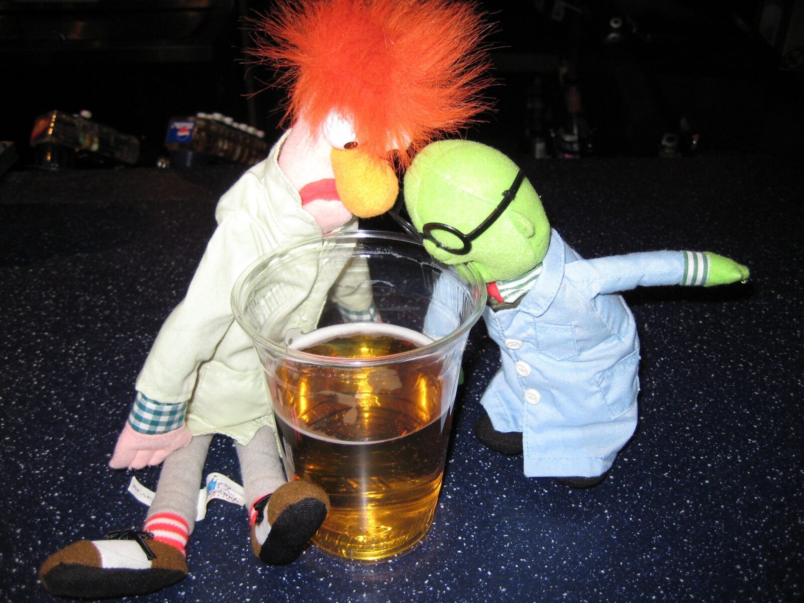 Beaker & Bunson contemplate beer