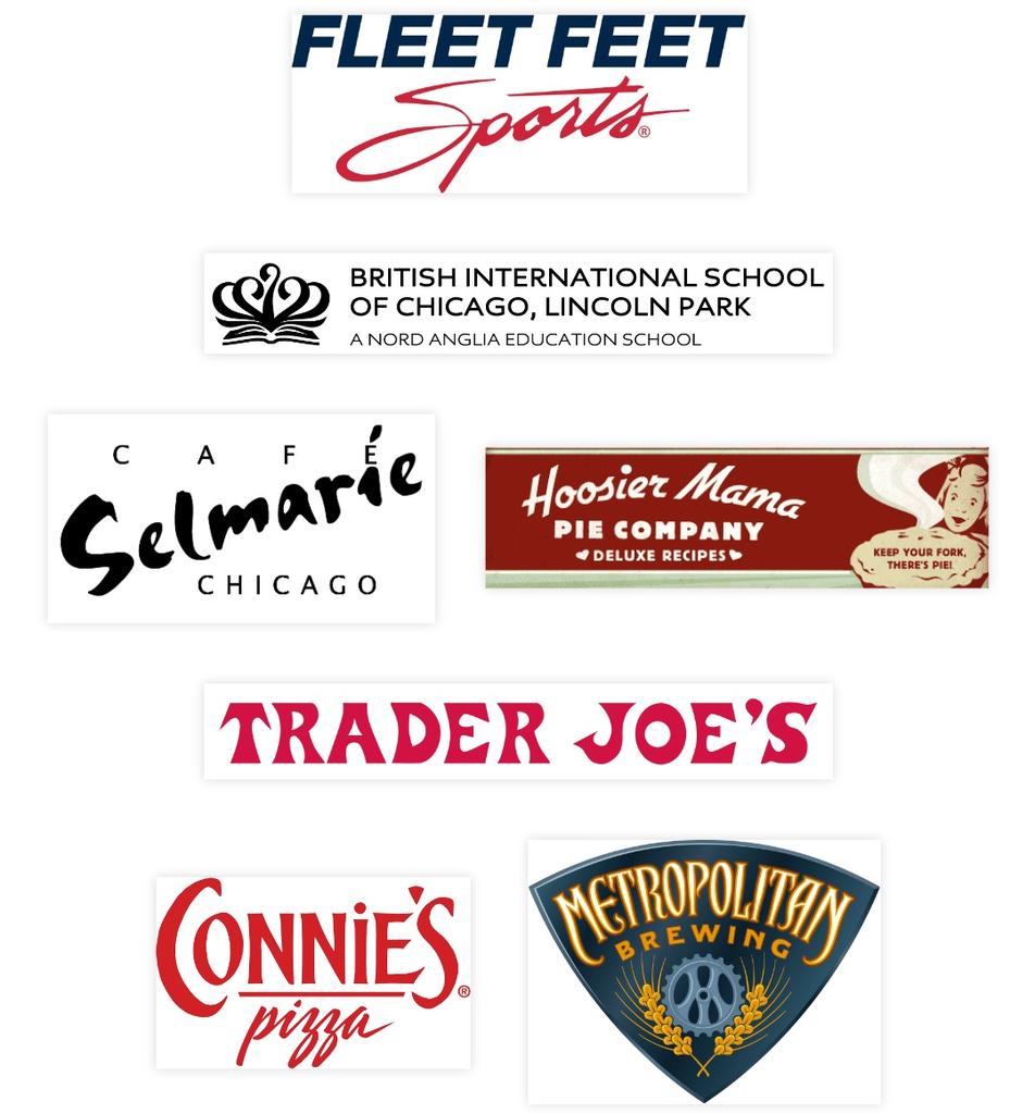Trader Joes, Cafe Selmarie, Hoosier Mama, Connie's Pizza, British School, Metropolitan Brewing