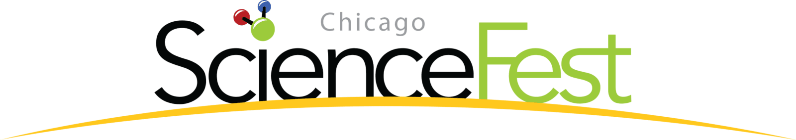 Logo with the word Chicago in gray, Science in black bold, and Fest in green