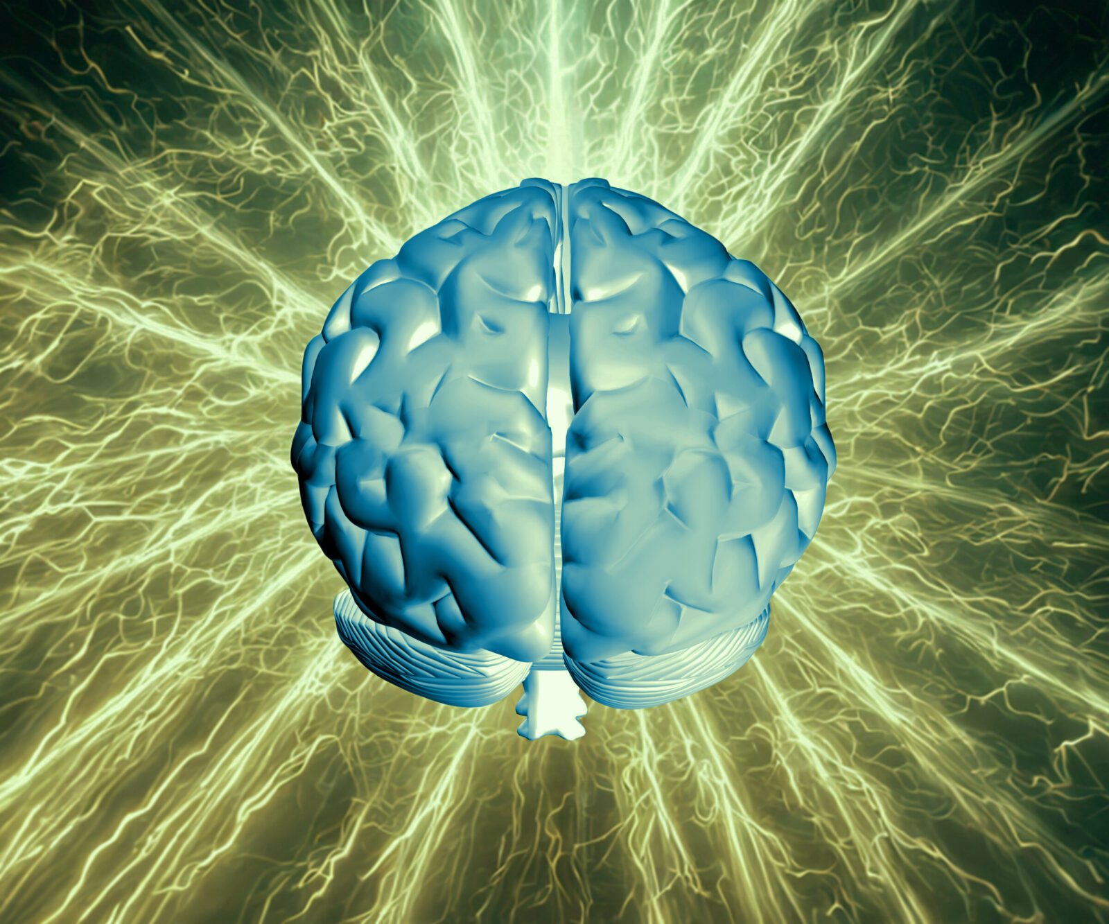 Blue brain with electric rays – photographer artm at Freeimages.com Edited by me with Canva graphic of human brain in blue with jagged yellow rays of lightning behind it